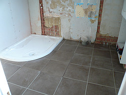Bathroom floor laid